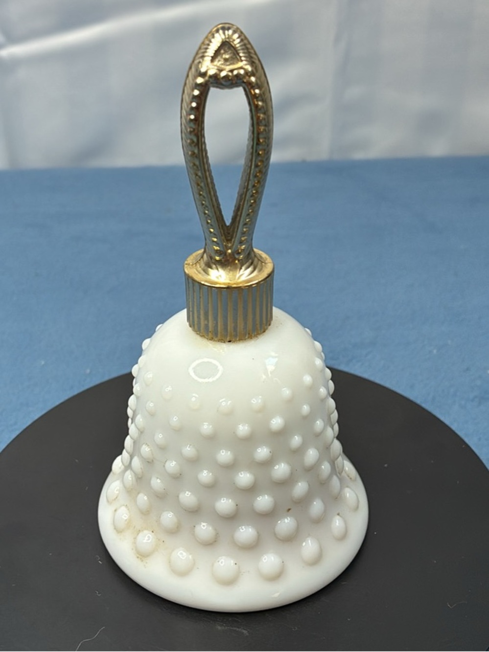 Avon White Hobnail Milk Glass Bell with Gold Handle